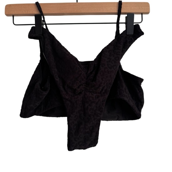 Tai Swim 2 Piece High Cut Cheeky Black Burnout Velvet Textured Leopard Print M - Picture 2 of 10